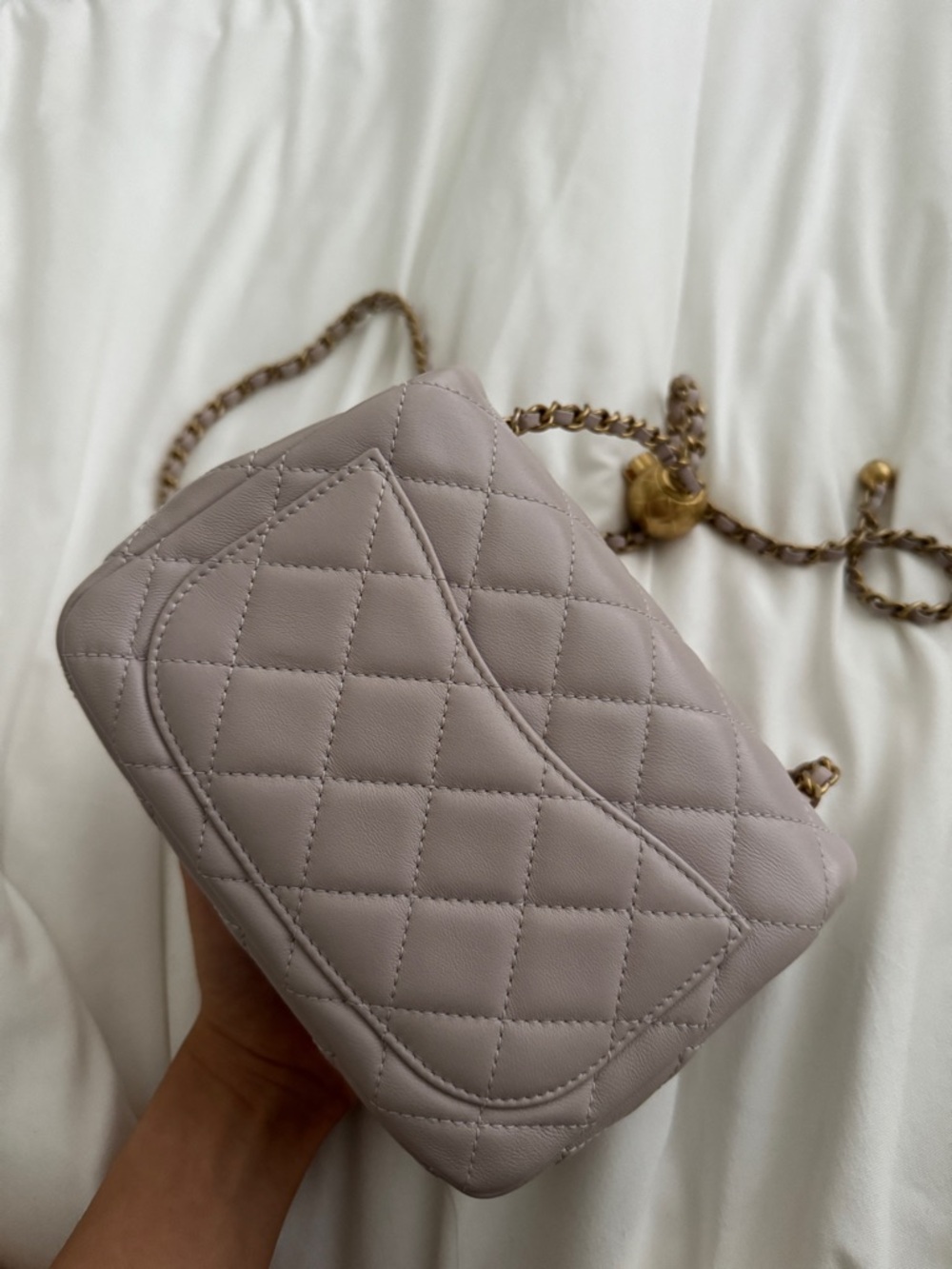 CHANEL Mini Square Pearl Crush Flap Bag in Light Purple with Gold Hardware - Picture 8 of 14